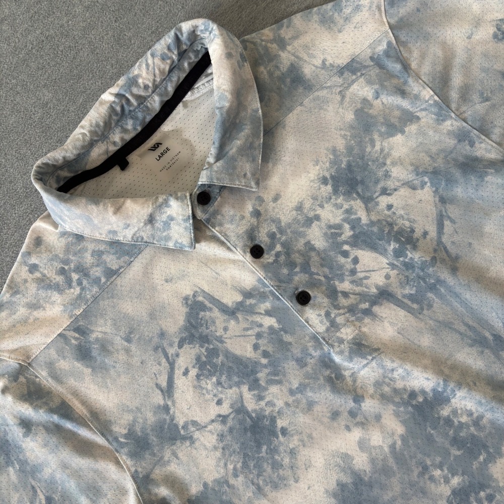 VRST Mens Performance Polo Shirt Large Blue White Abstract Tie Dye Golf
